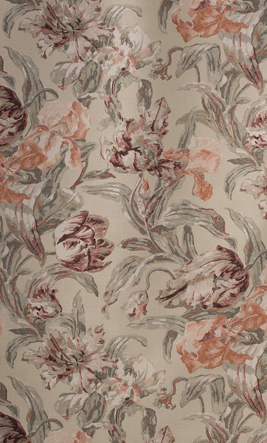 Tulipa Linen Fabric by Jean Monro in Taupe
