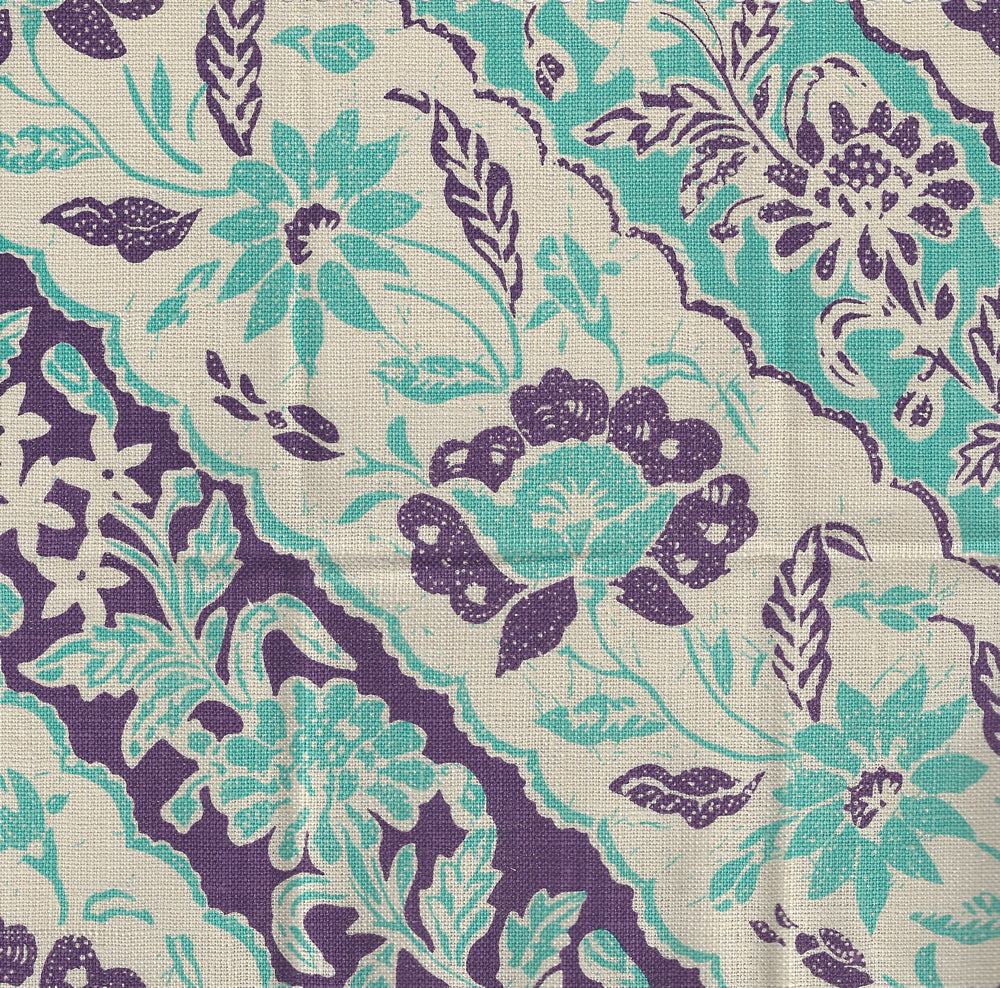 Lim Diagonal Turquoise Purple on Tan fabric by China Seas