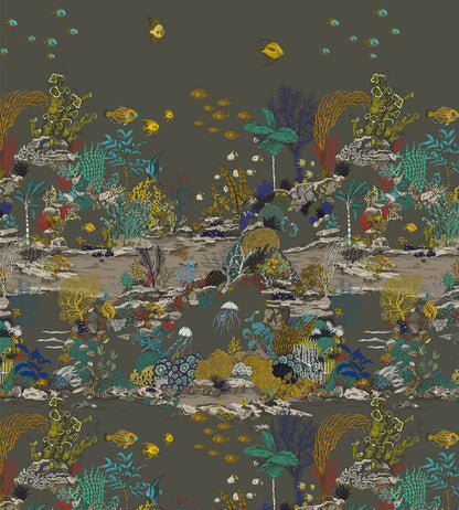 Underwater Jungle Wallpaper by Josephine Munsey Graphite and Jewel Highlights