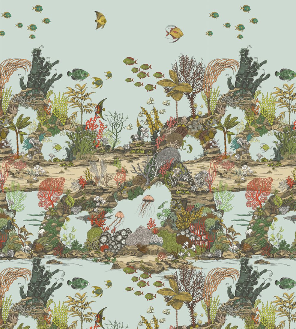 Underwater Jungle Wallpaper by Josephine Munsey Soft Aqua and Coral