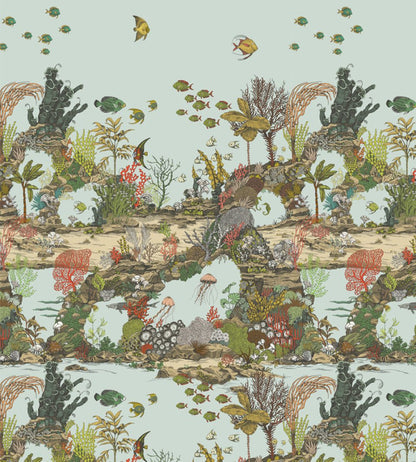 Underwater Jungle Wallpaper by Josephine Munsey Soft Aqua and Coral