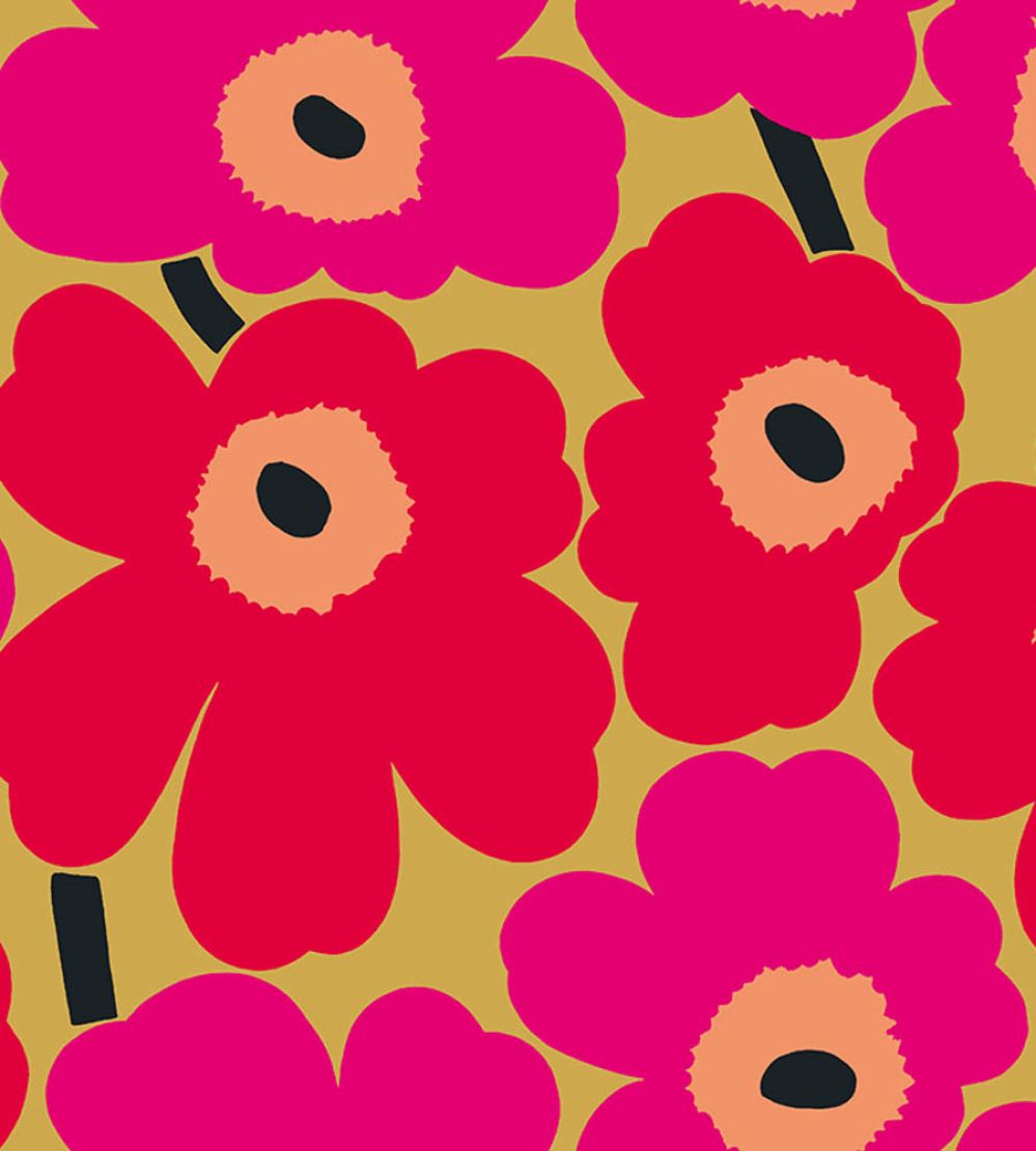 Unikko Metallic Wallpaper by Marimekko Pink/Red