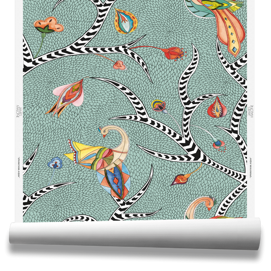 Upanayana Wallpaper by James Malone in Aqua