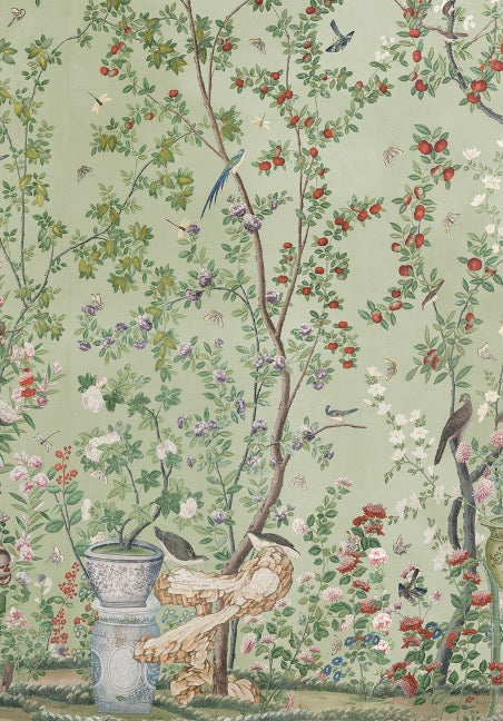 Ussé Chinoiserie Mural by Watts 1874 in Apple Green - Non-Woven Paper