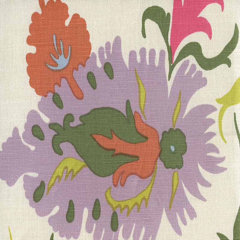 Uzbek Multi Plum Orange Pinks On Almost White wallpaper by Quadrille