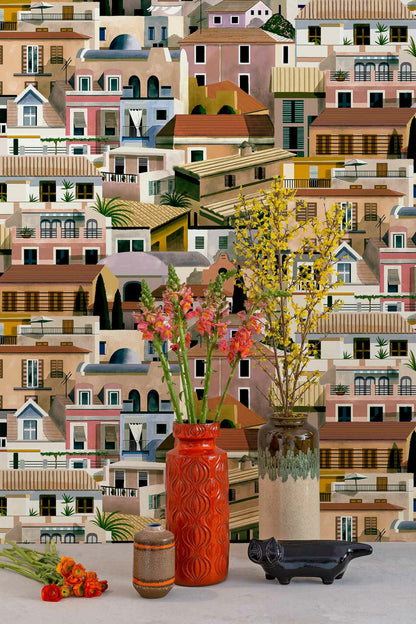 Valldemossa wallpaper by Coordonné in Sunset, shown in a styled room
