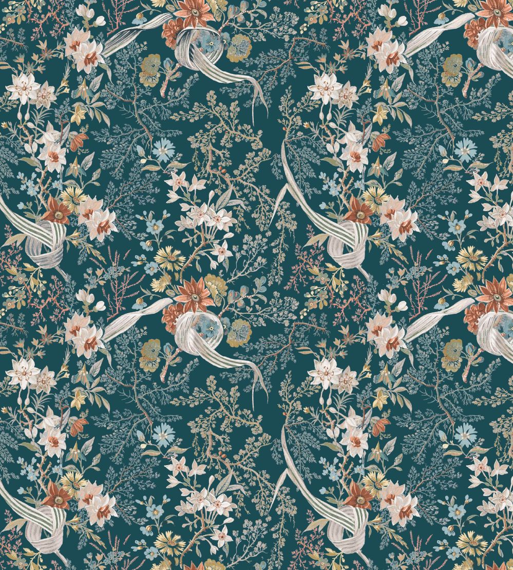 V&A Floris Fabric by Arley House Aquamarine