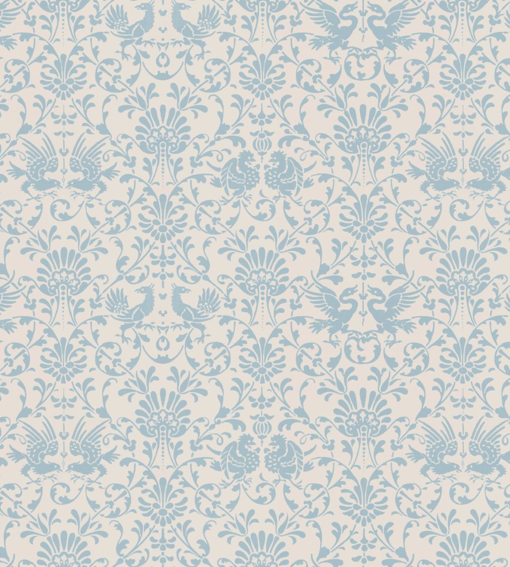 V&A Heraldic Birds Fabric by Arley House Duck Egg