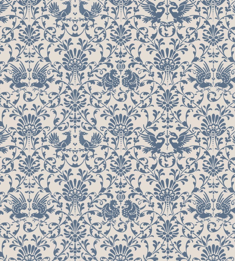 V&A Heraldic Birds Fabric by Arley House French Blue