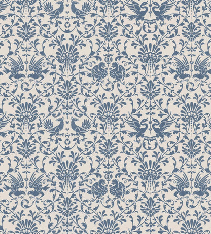 V&A Heraldic Birds Fabric by Arley House French Blue