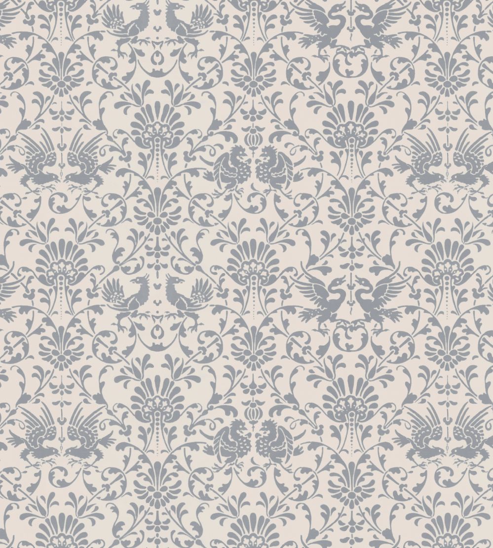 V&A Heraldic Birds Fabric by Arley House Slate Grey