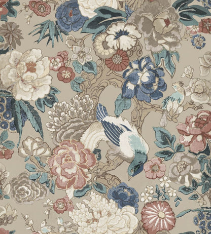 V&A Love Birds Fabric by Arley House Oyster