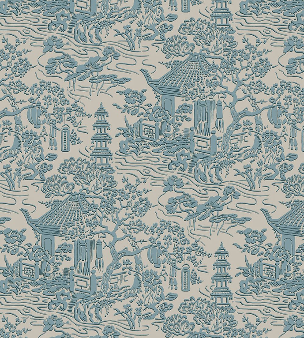V&A Pagoda Fabric by Arley House Duck Egg