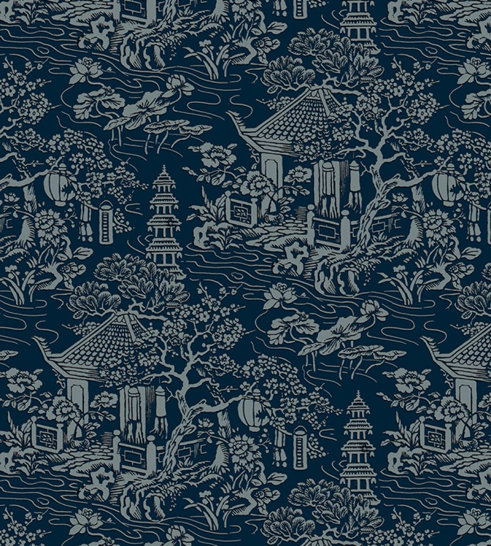 V&A Pagoda Fabric by Arley House Ocean