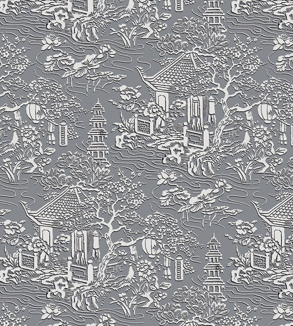 V&A Pagoda Fabric by Arley House Slate Grey