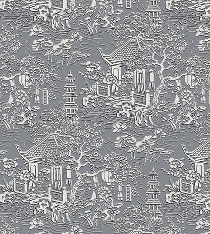 V&A Pagoda Fabric by Arley House Slate Grey