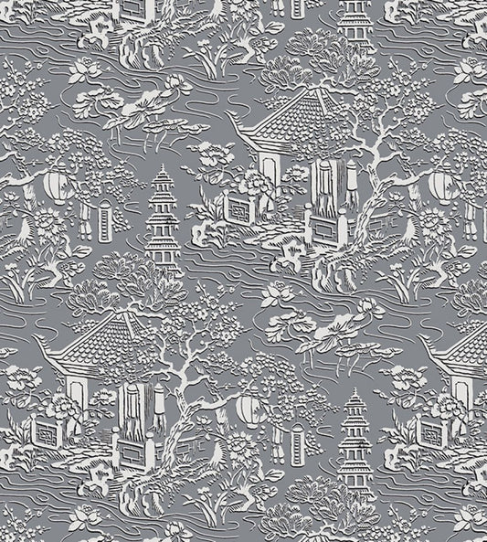 V&A Pagoda Fabric by Arley House Slate Grey