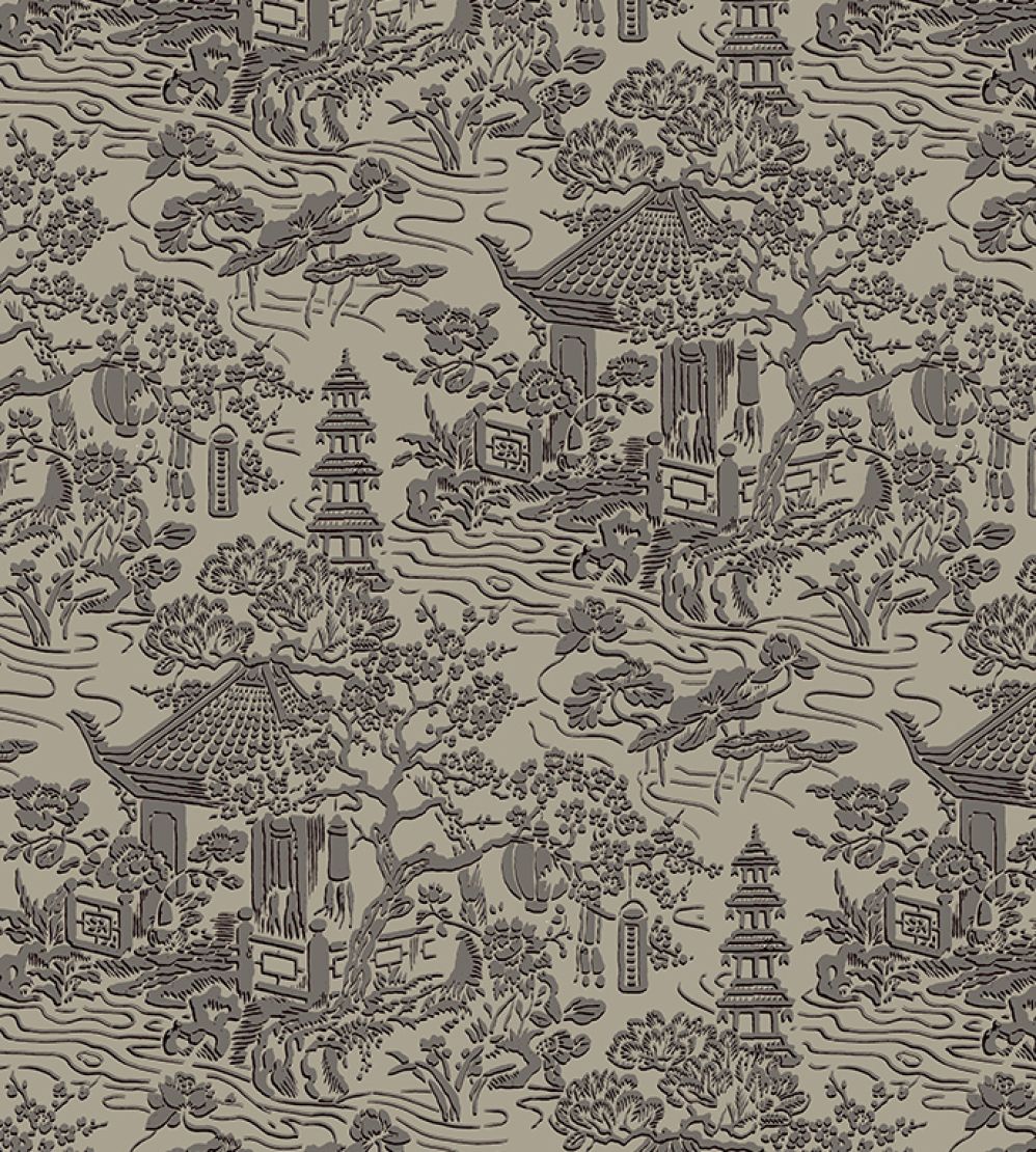 V&A Pagoda Fabric by Arley House Taupe
