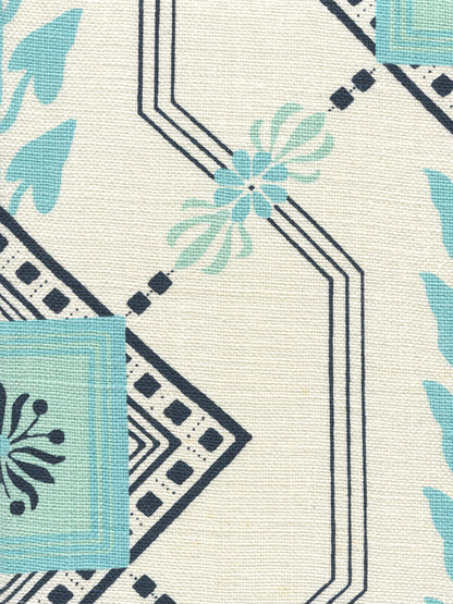 Vanderpoel Stripe Turquoise Navy on Heavy Linen fabric by Quadrille