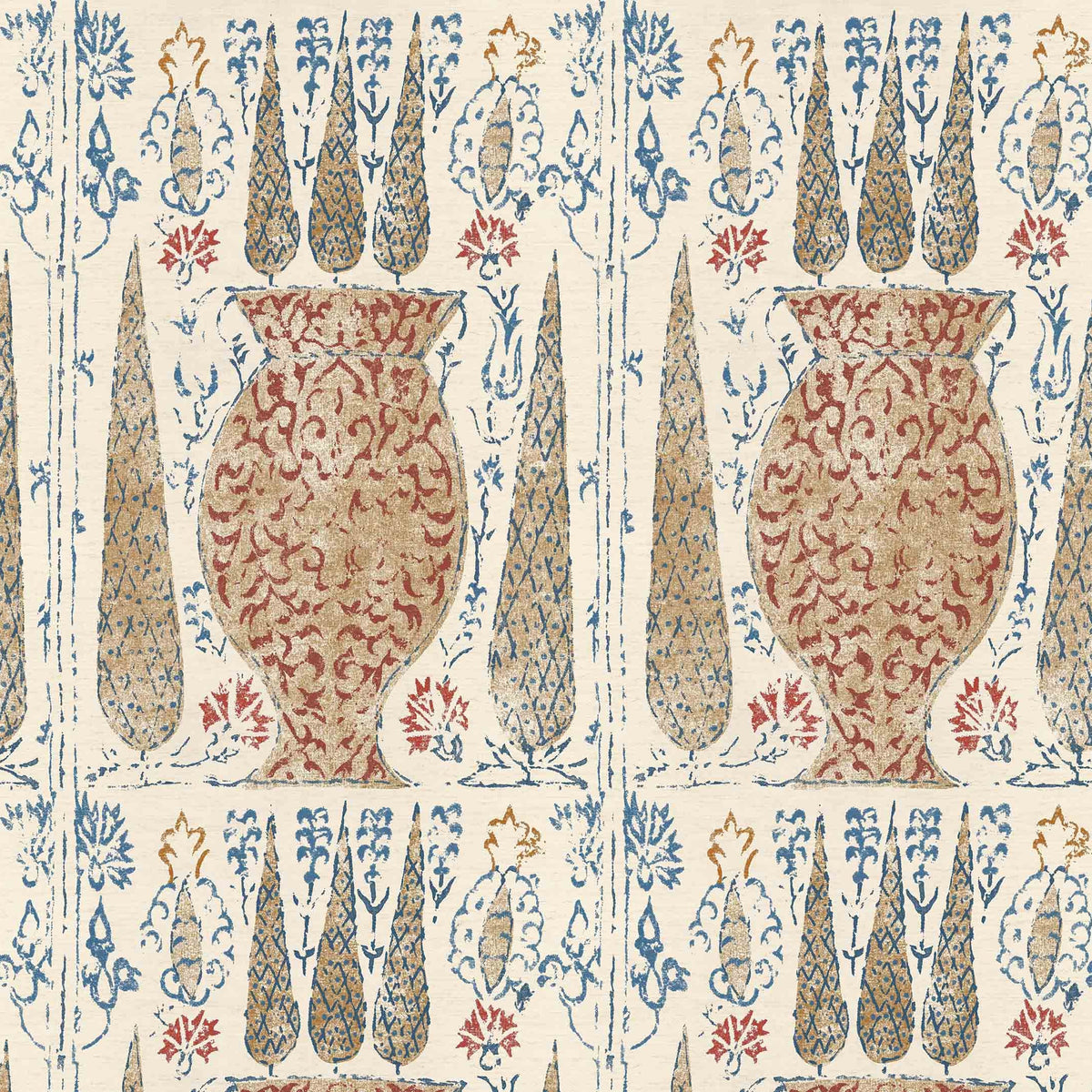 Vasari Grasscloth Venetian Red/Blue wallpaper by Penny Morrison