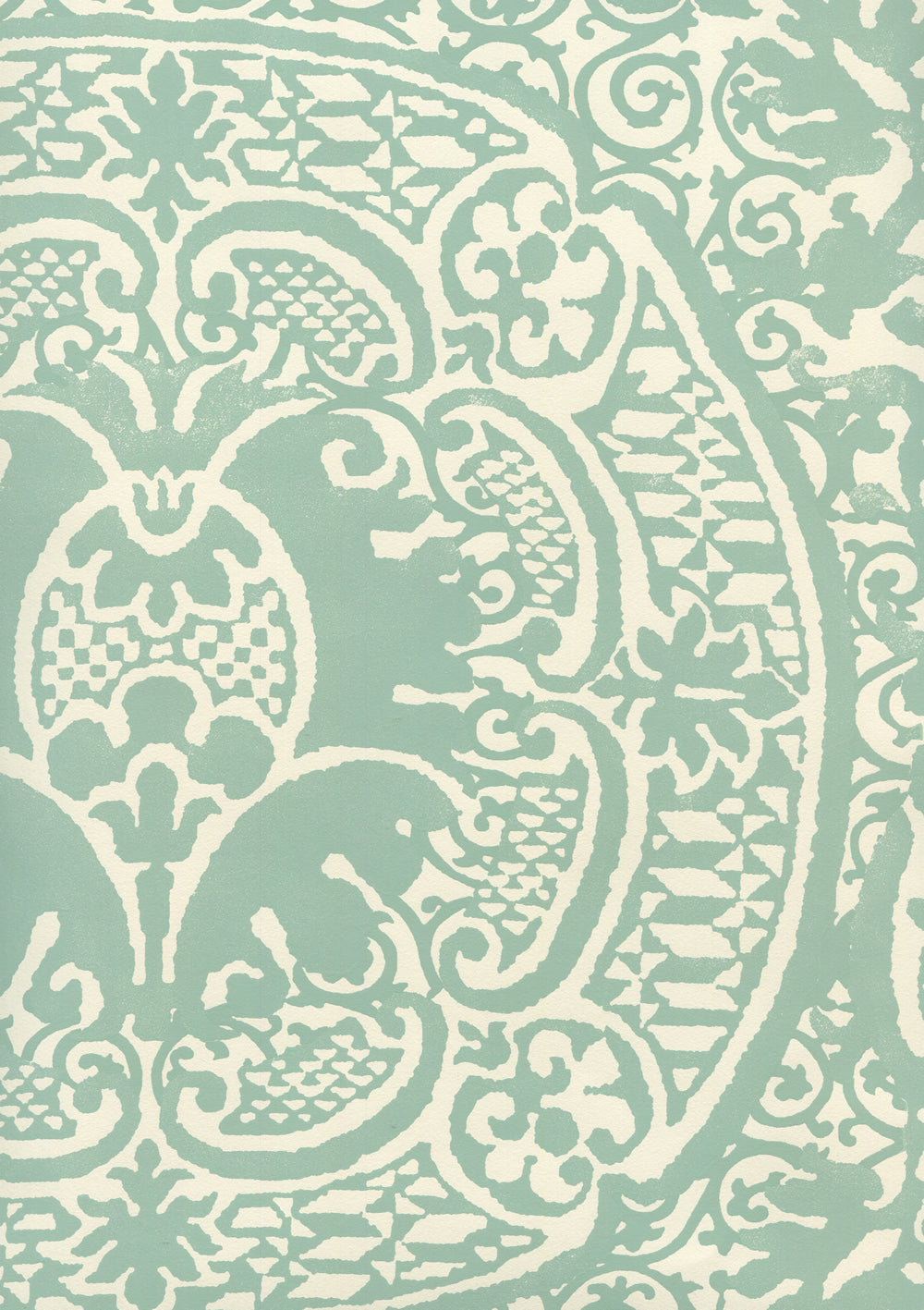 Veneto Teal on Off White wallpaper by Quadrille