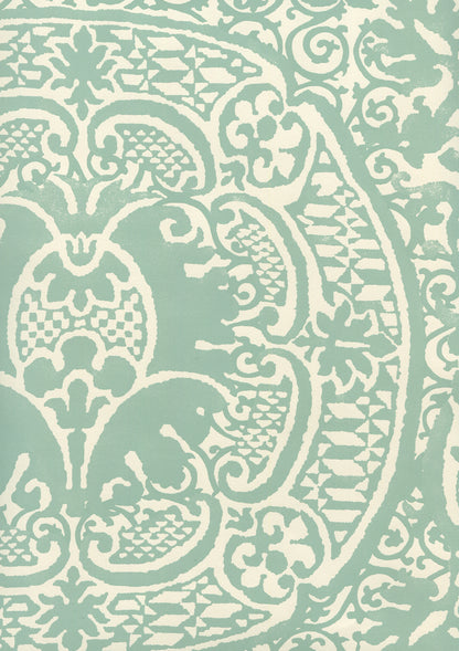 Veneto Teal on Off White wallpaper by Quadrille