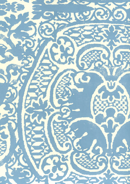 Veneto Denim Blue on Off White wallpaper by Quadrille