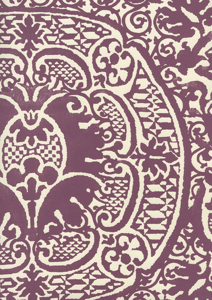 Veneto Plum on Off White wallpaper by Quadrille