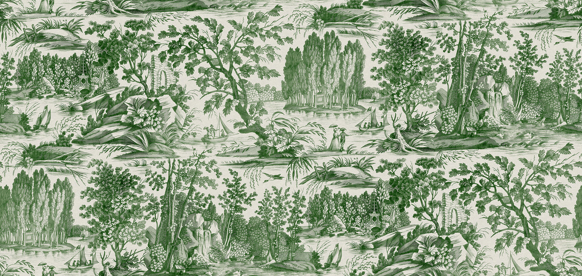 Verdant Toile Green mural by Rebel Walls