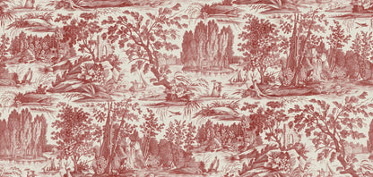 Verdant Toile Red mural by Rebel Walls