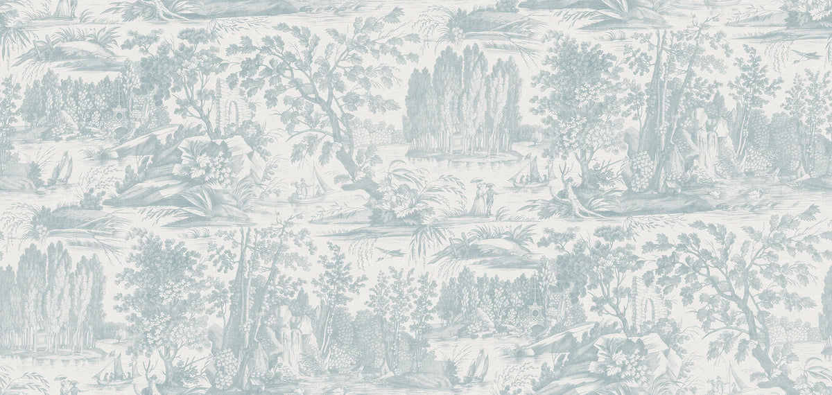 Verdant Toile Light Blue mural by Rebel Walls
