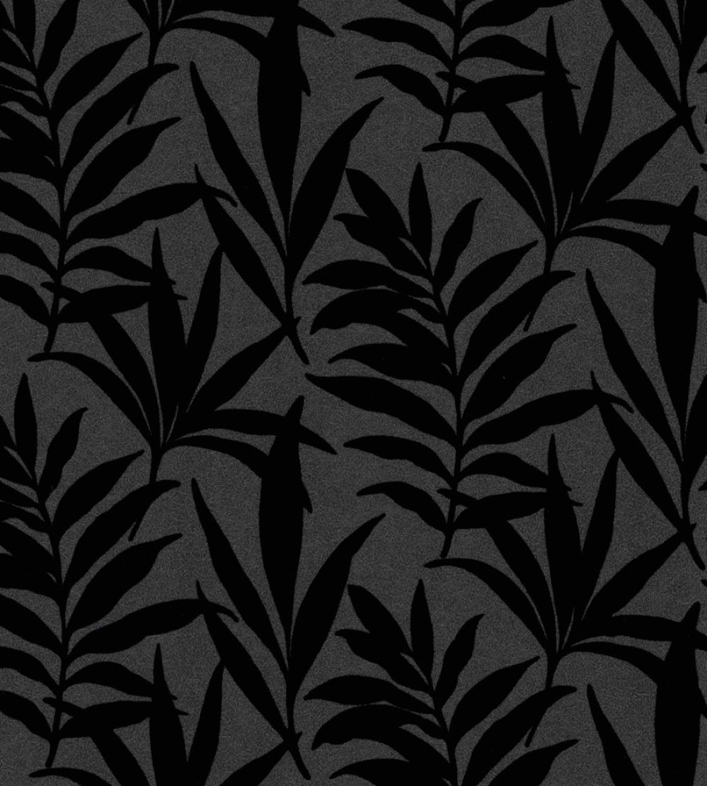 Verdi Flock Wallpaper by 1838 Wallcoverings Ebony