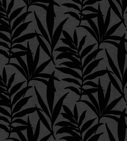 Verdi Flock Wallpaper by 1838 Wallcoverings Ebony