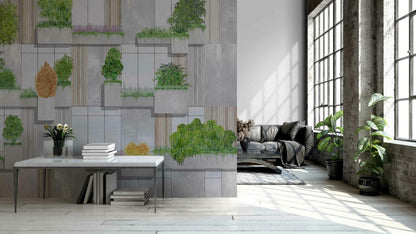 Vertical Forest mural by Coordonné in Blue, shown in a styled room