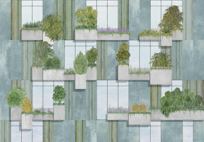 Vertical Forest mural by Coordonné in Grey, flat pattern view