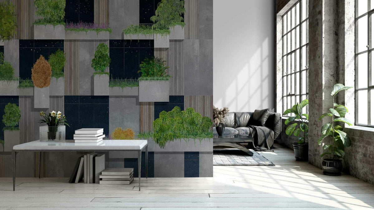 Vertical Forest mural by Coordonné in Night, shown in a styled room