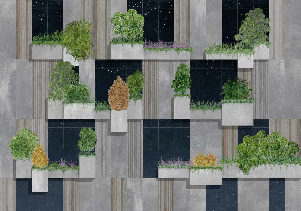 Vertical Forest mural by Coordonné in Night, flat pattern view
