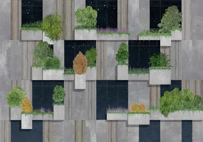 Vertical Forest mural by Coordonné in Night, flat pattern view