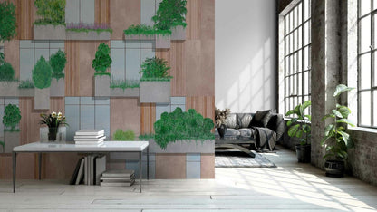Vertical Forest mural by Coordonné in Nude, shown in a styled room
