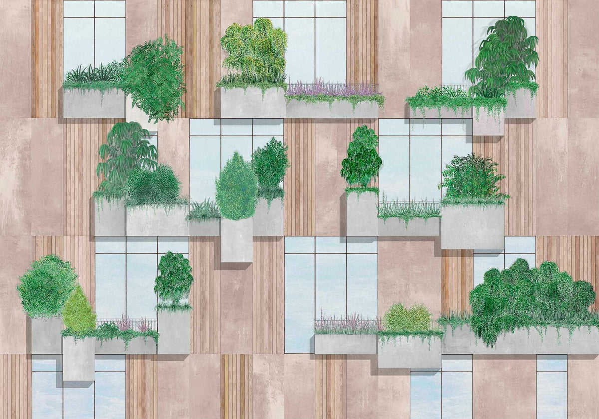 Vertical Forest mural by Coordonné in Nude, flat pattern view