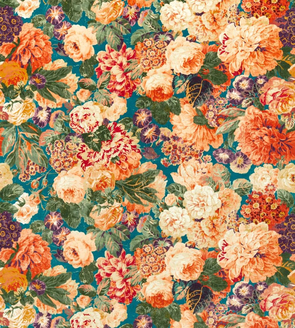 Very Rose And Peony Velvet Fabric by Sanderson Kingfisher/Rowan Berry