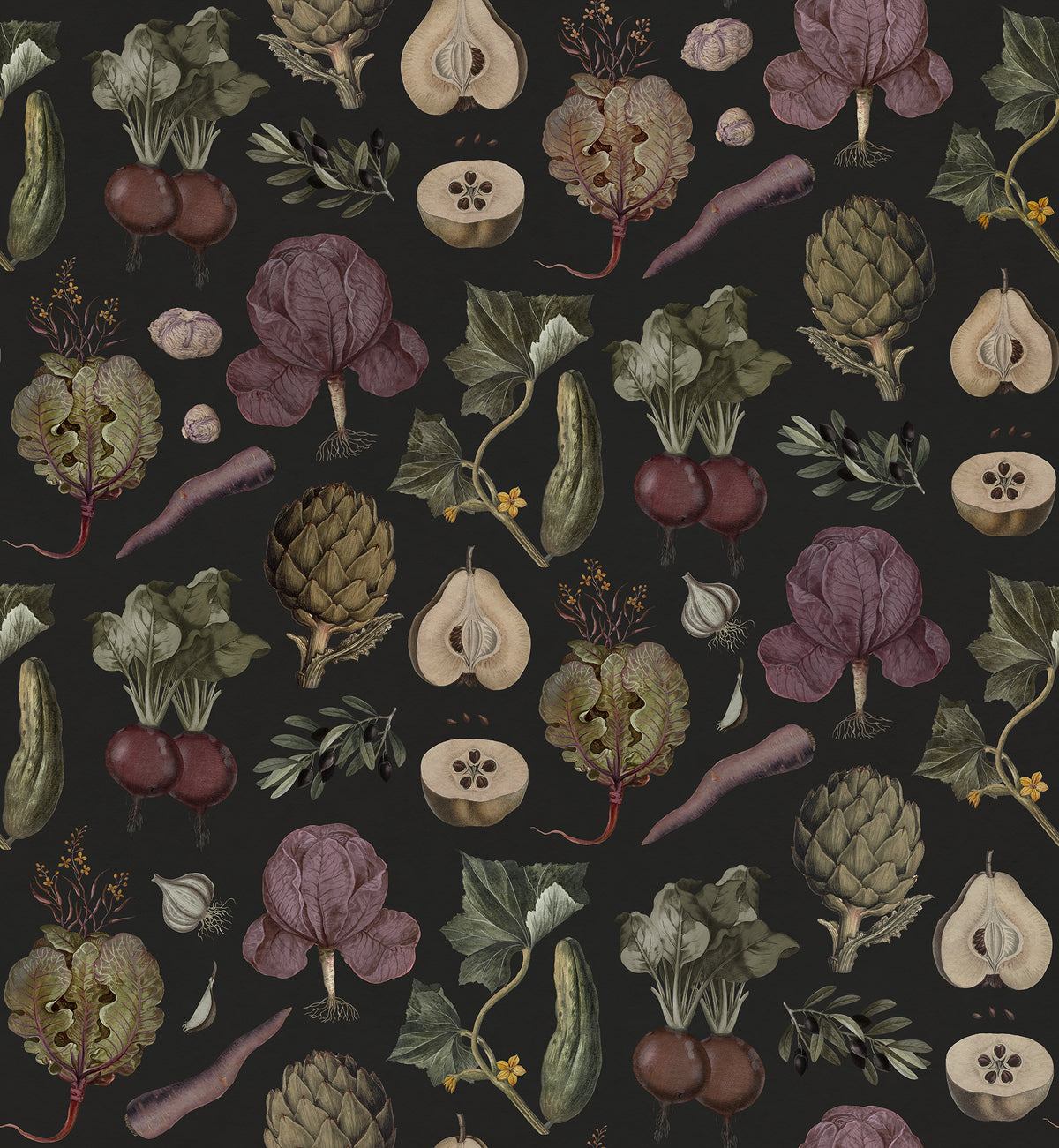 Vintage Greens Black mural by Rebel Walls