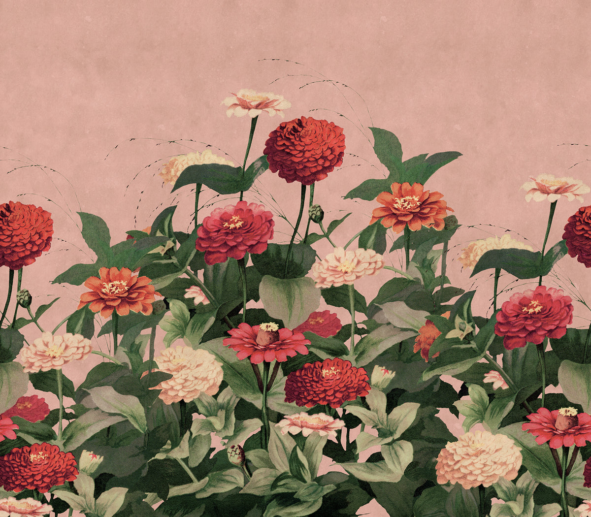 Vintage Meadow Pink mural by Rebel Walls