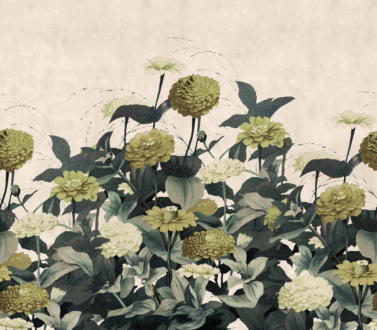 Vintage Meadow Yellow mural by Rebel Walls