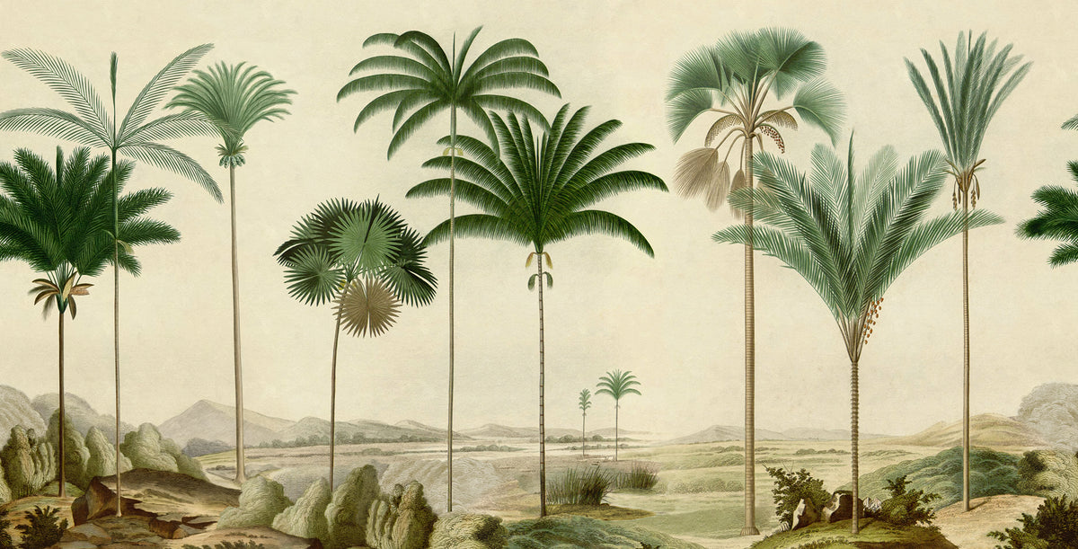 Vintage Palms Green mural by Rebel Walls