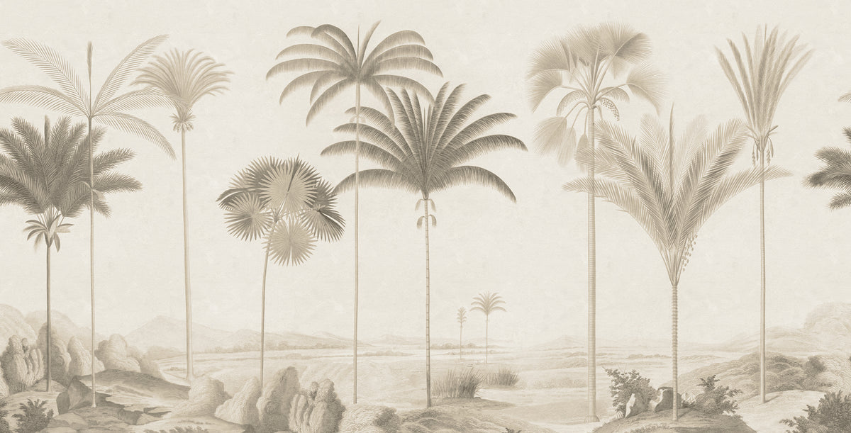 Vintage Palms Beige mural by Rebel Walls
