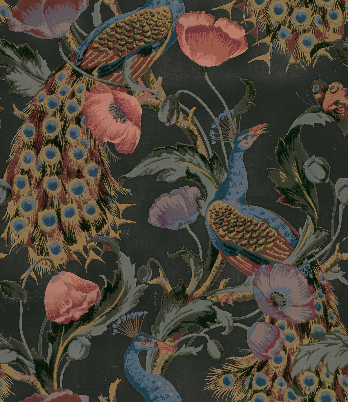 Vintage Peacock Black mural by Rebel Walls
