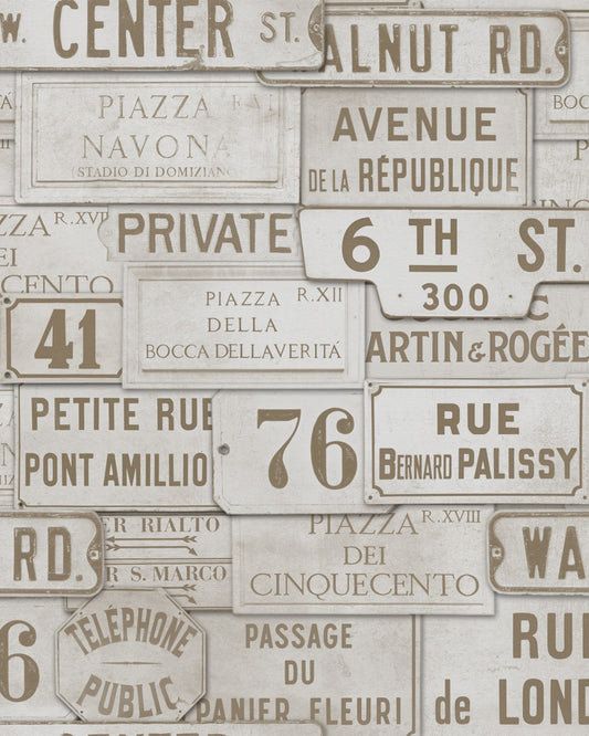 Vintage Signs Taupe, Sepia wallpaper by MINDTHEGAP