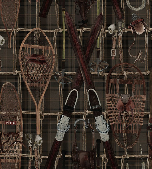 Vintage Skiing Wallpaper by MINDTHEGAP Brown/Taupe/Red/Yellow