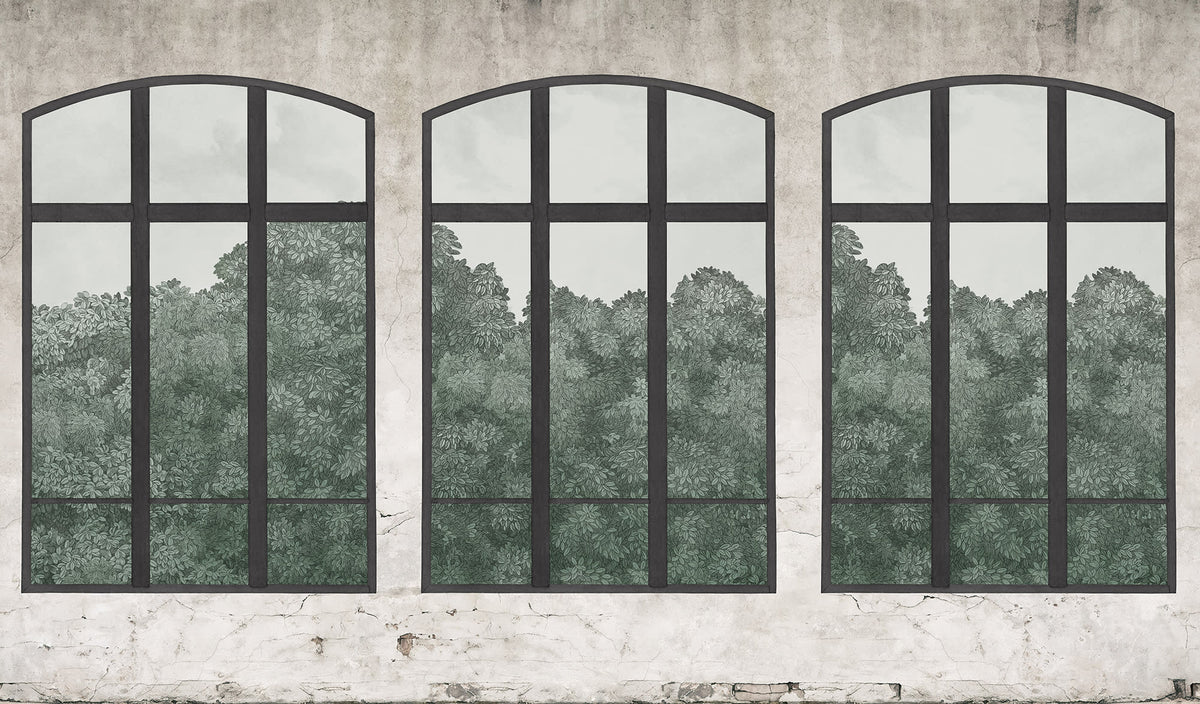 Vintage Windows Soft Green mural by Rebel Walls